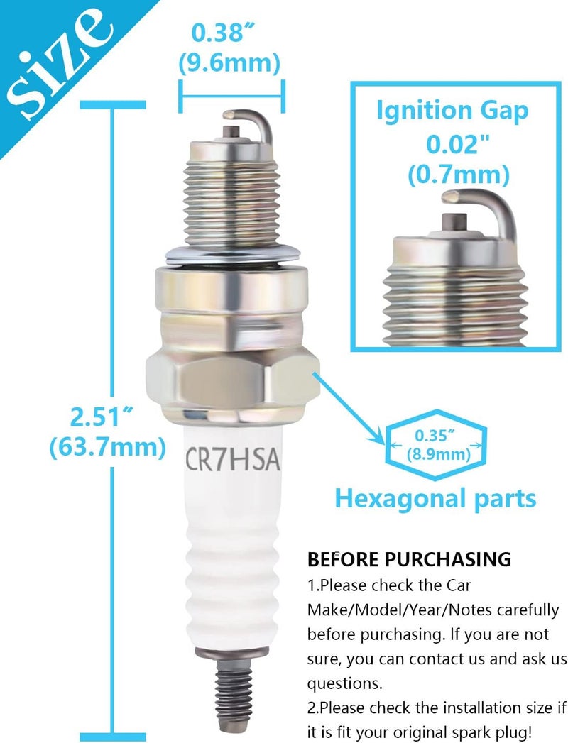 AloneGoer A7RTC CR7HSA Motorcycle Spark Plug A7RC A7TC CR7HSA 4549 Replace for GY6 Engine 50cc 70cc 90cc 100cc 110 125 150cc Motorcycle ATV Quad Scooter Go Kart Moped Chopper Buggy Dirt Racing Bike - Image 3